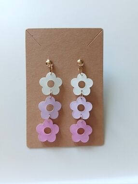 Fashion Jewelry Gold Drop Flower Dangle Earrings - White, Lavender & Pink